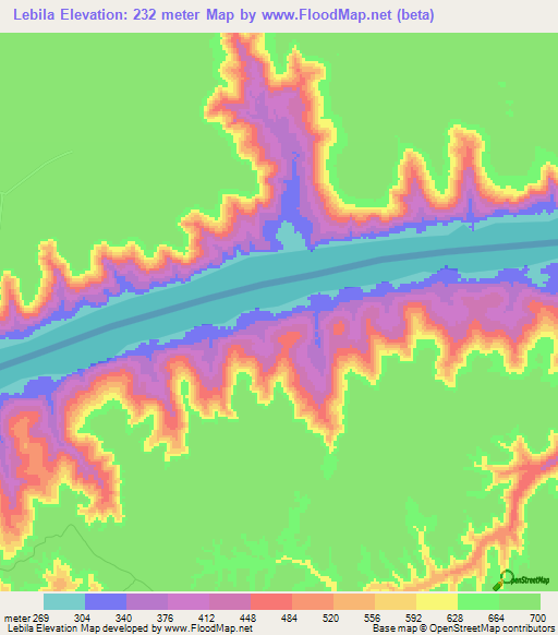 Lebila,Congo (Kinshasa) Elevation Map