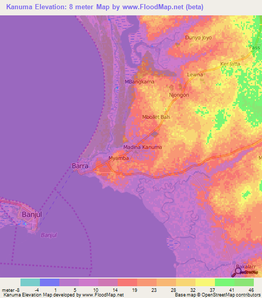 Kanuma,Gambia Elevation Map