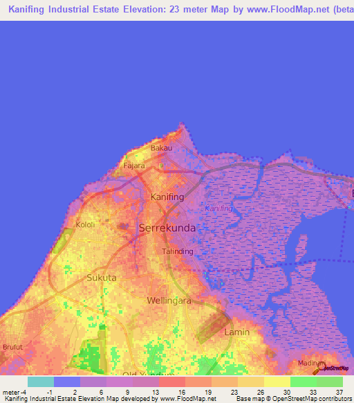 Kanifing Industrial Estate,Gambia Elevation Map