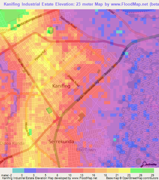 Kanifing Industrial Estate,Gambia Elevation Map