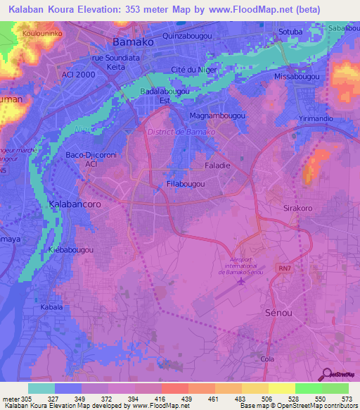 Kalaban Koura,Mali Elevation Map