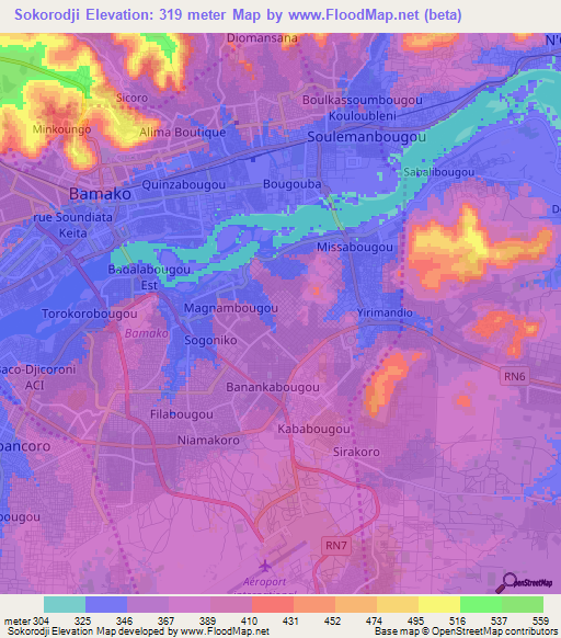 Sokorodji,Mali Elevation Map