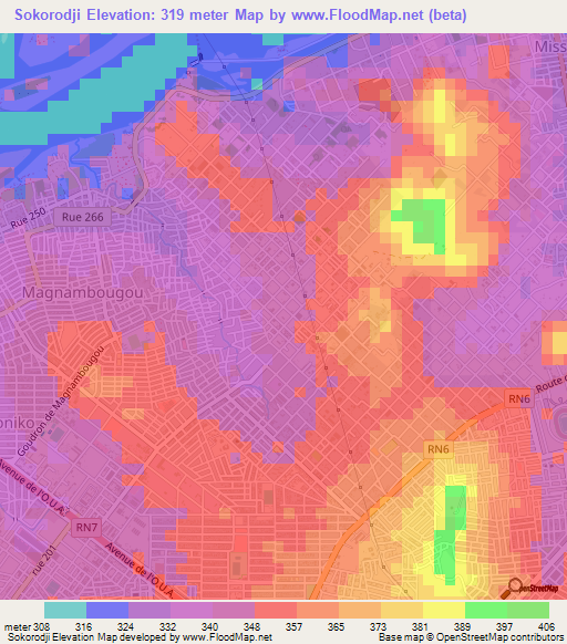 Sokorodji,Mali Elevation Map