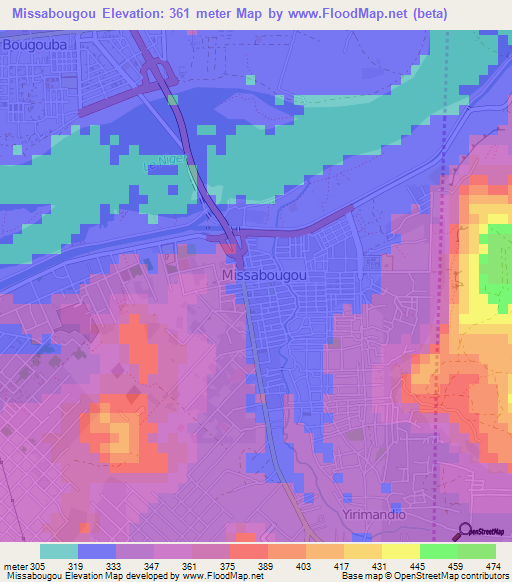Missabougou,Mali Elevation Map