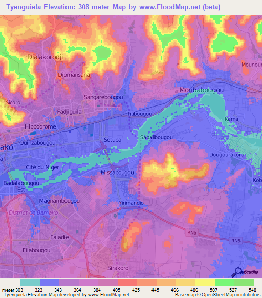 Tyenguiela,Mali Elevation Map