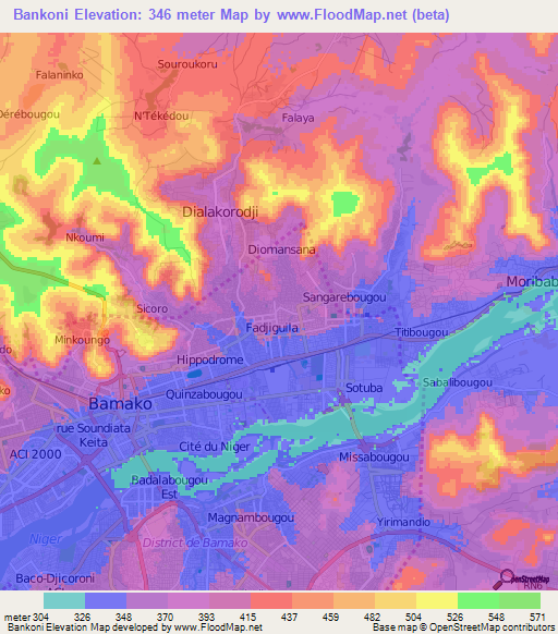 Bankoni,Mali Elevation Map