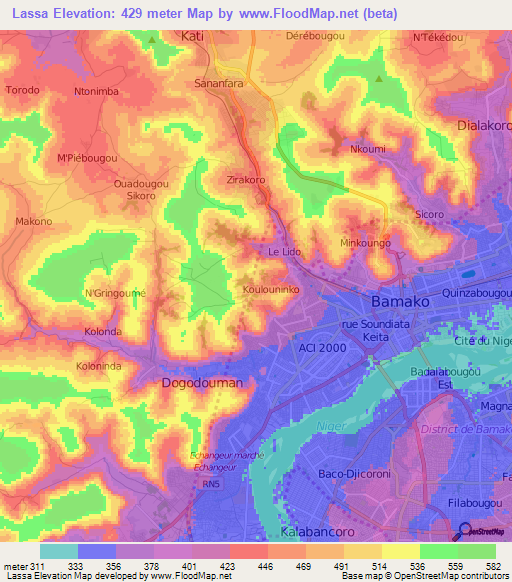 Lassa,Mali Elevation Map
