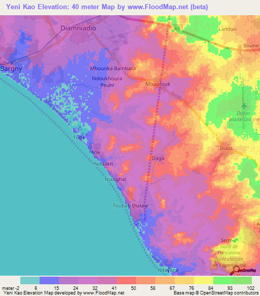 Yeni Kao,Senegal Elevation Map