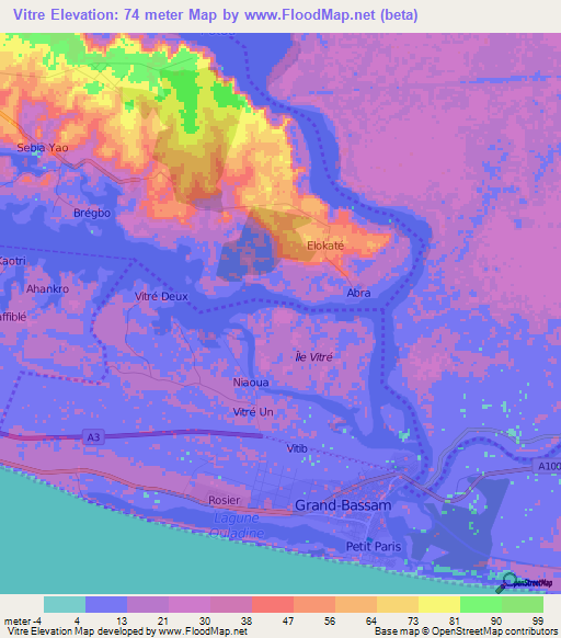 Vitre,Ivory Coast Elevation Map