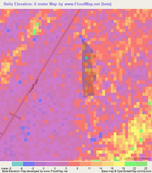 Beila,Mauritania Elevation Map