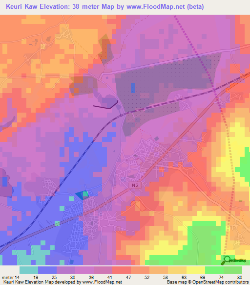 Keuri Kaw,Senegal Elevation Map
