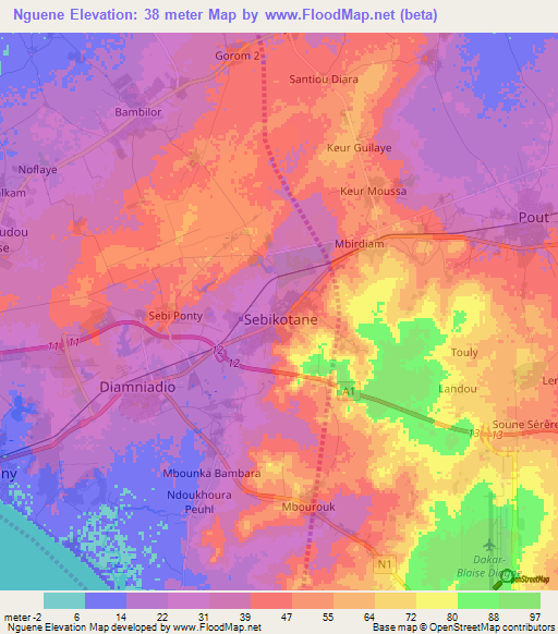 Nguene,Senegal Elevation Map
