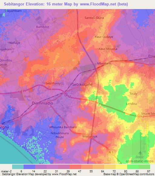 Sebitangor,Senegal Elevation Map