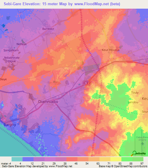 Sebi-Gare,Senegal Elevation Map