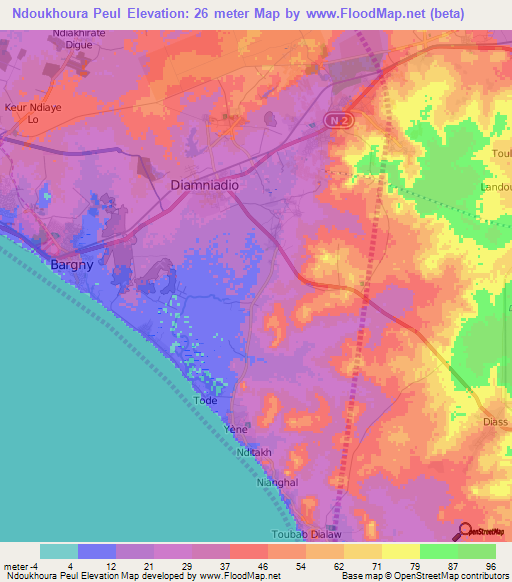 Ndoukhoura Peul,Senegal Elevation Map
