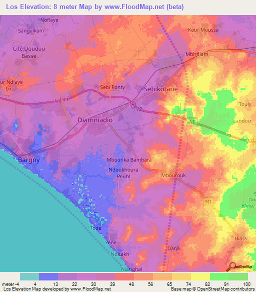 Los,Senegal Elevation Map