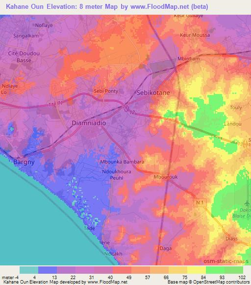 Kahane Oun,Senegal Elevation Map