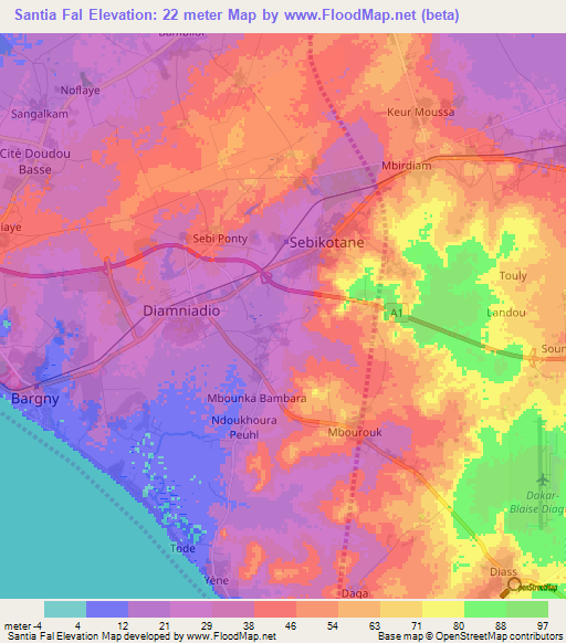 Santia Fal,Senegal Elevation Map