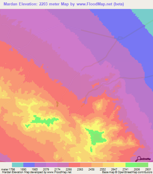 Mardan,Iran Elevation Map