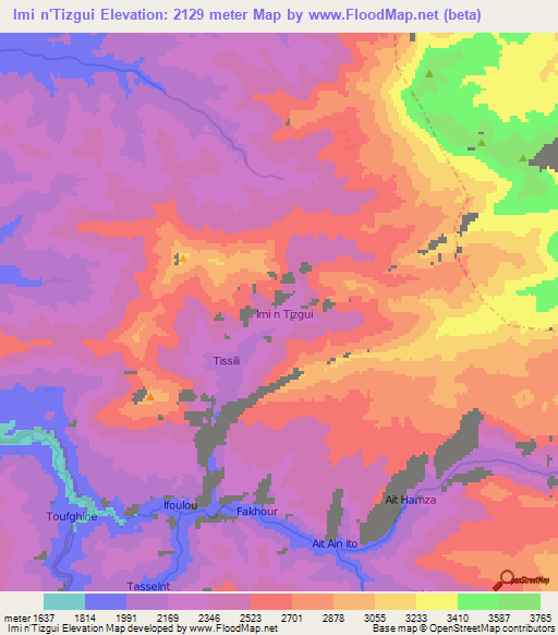 Imi n'Tizgui,Morocco Elevation Map