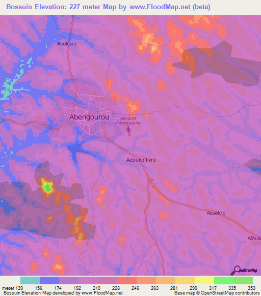 Bossuin,Ivory Coast Elevation Map