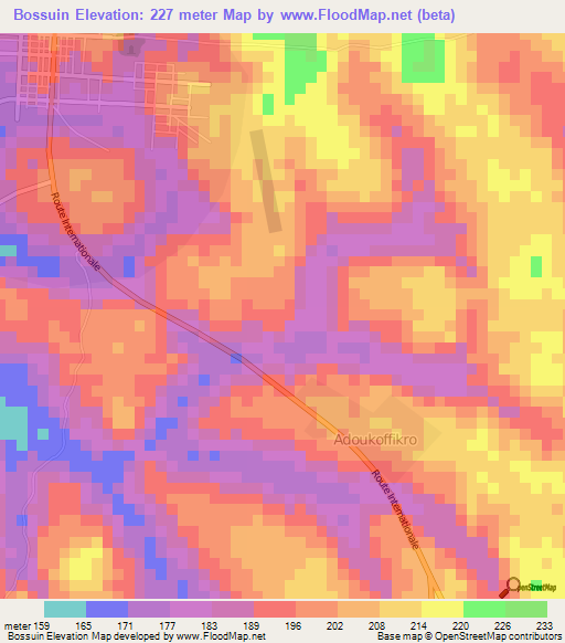 Bossuin,Ivory Coast Elevation Map