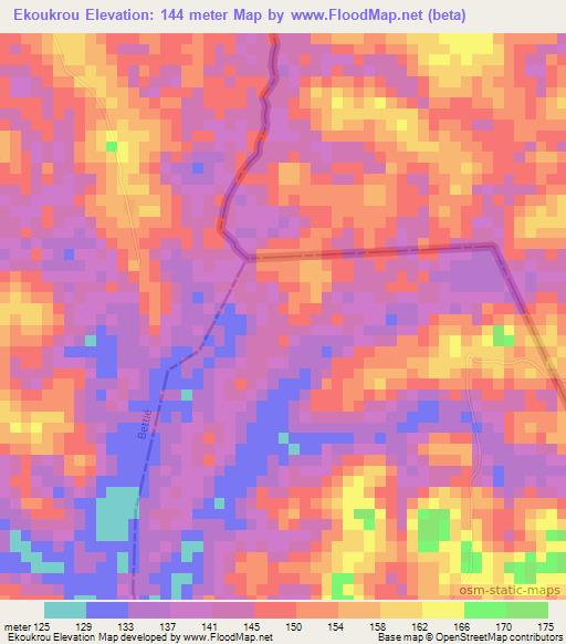 Ekoukrou,Ivory Coast Elevation Map