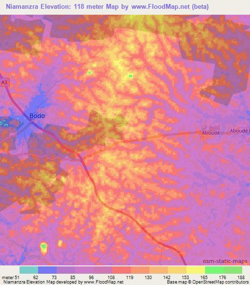 Niamanzra,Ivory Coast Elevation Map