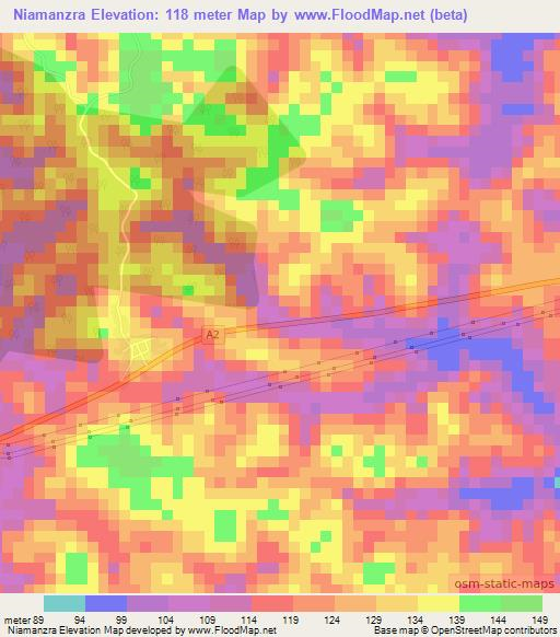 Niamanzra,Ivory Coast Elevation Map