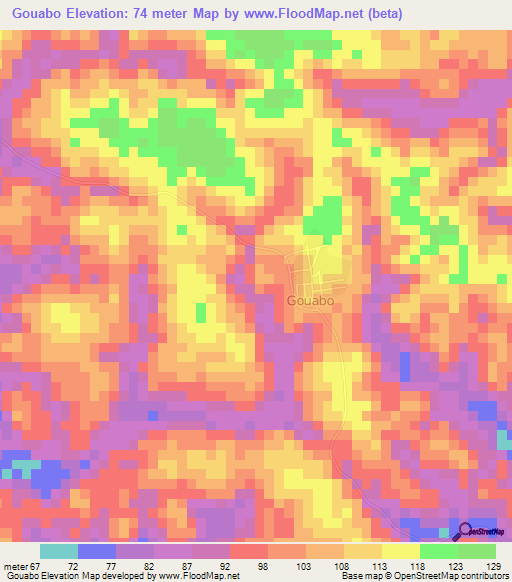 Gouabo,Ivory Coast Elevation Map