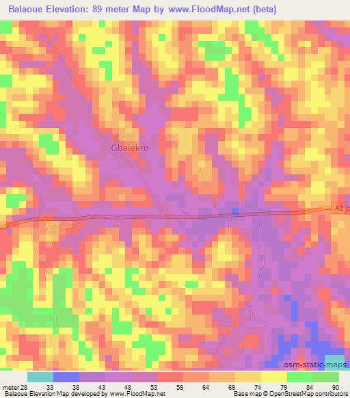 Balaoue,Ivory Coast Elevation Map