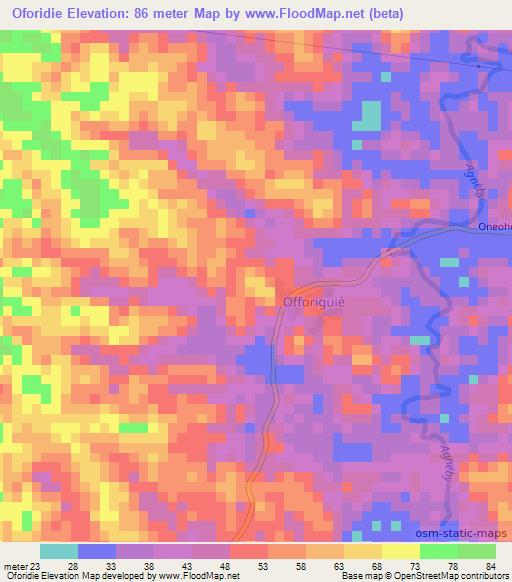 Oforidie,Ivory Coast Elevation Map