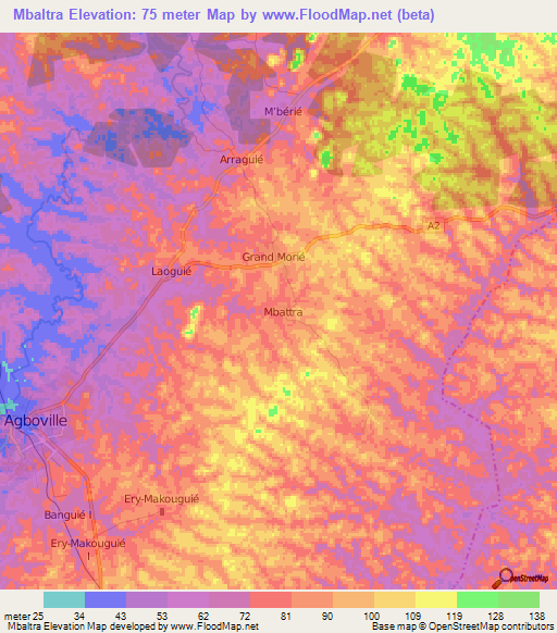 Mbaltra,Ivory Coast Elevation Map