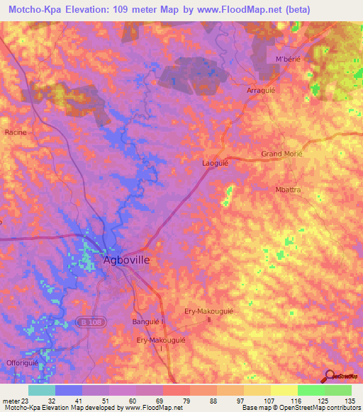 Motcho-Kpa,Ivory Coast Elevation Map
