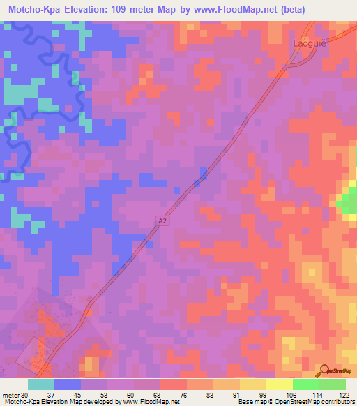Motcho-Kpa,Ivory Coast Elevation Map