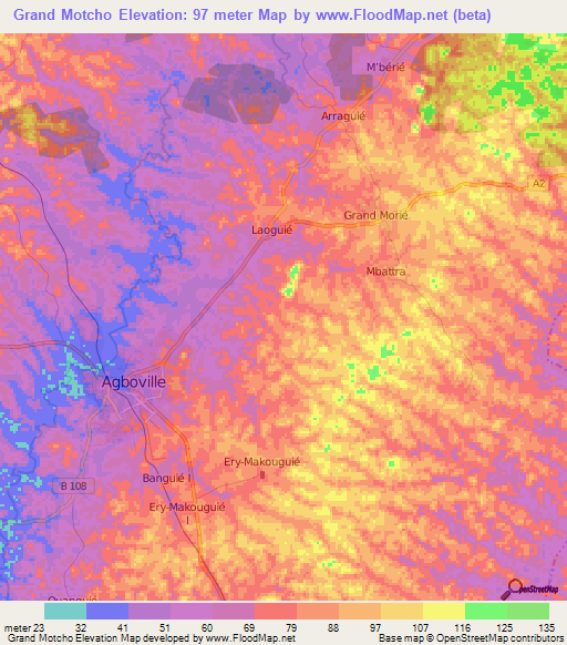 Grand Motcho,Ivory Coast Elevation Map