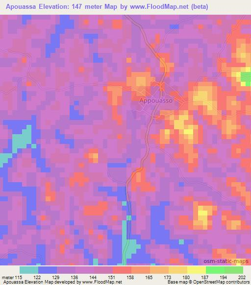 Apouassa,Ivory Coast Elevation Map