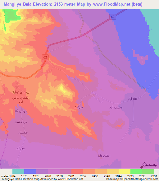 Mangi-ye Bala,Iran Elevation Map