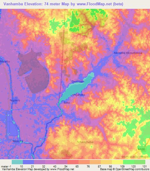 Vanhamba,Ivory Coast Elevation Map