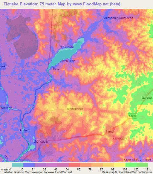Tiatiebe,Ivory Coast Elevation Map