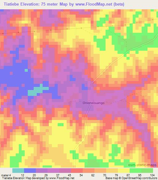Tiatiebe,Ivory Coast Elevation Map