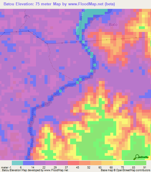 Batou,Ivory Coast Elevation Map