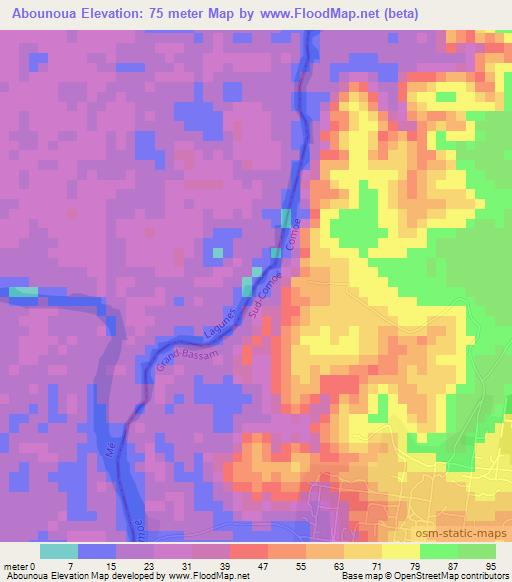 Abounoua,Ivory Coast Elevation Map
