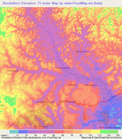 Borobakoro,Ivory Coast Elevation Map