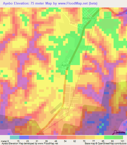 Ayebo,Ivory Coast Elevation Map