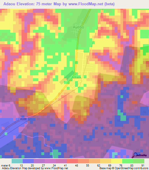 Adaou,Ivory Coast Elevation Map