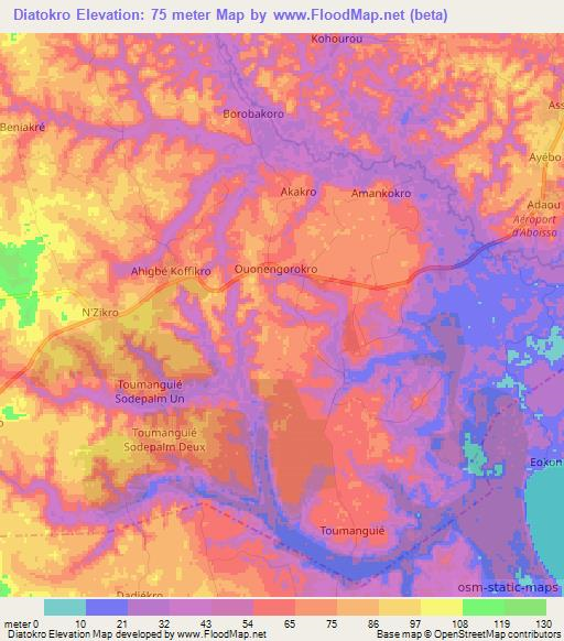 Diatokro,Ivory Coast Elevation Map