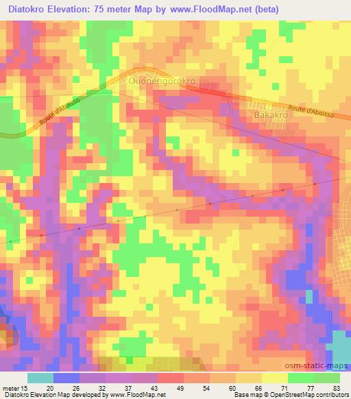 Diatokro,Ivory Coast Elevation Map