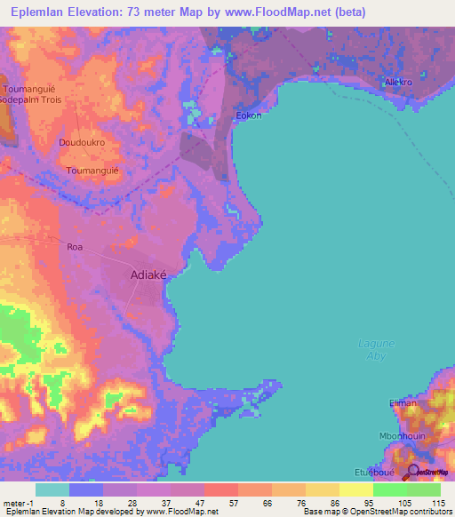 Eplemlan,Ivory Coast Elevation Map