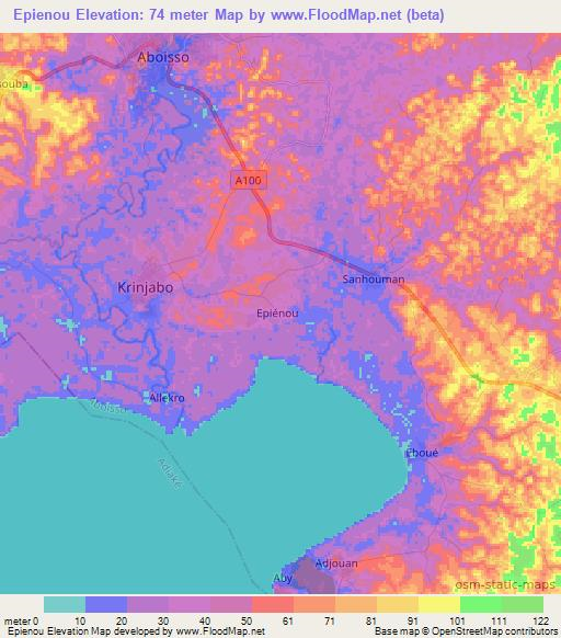 Epienou,Ivory Coast Elevation Map